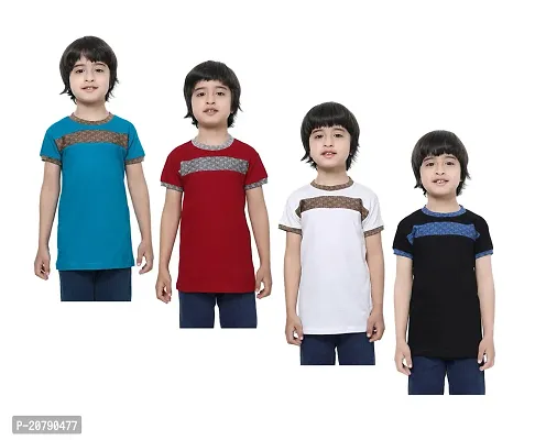 Stylish Multicoloured Cotton Colourblocked Tees For Boys Pack Of 4