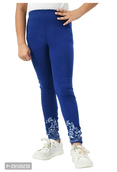 Stylish Blue Cotton Printed Leggings For Girl