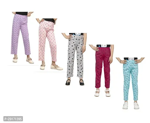 Stylish Multicoloured Cotton Printed Pyjama Lower Pant For Girls Pack Of 5-thumb0