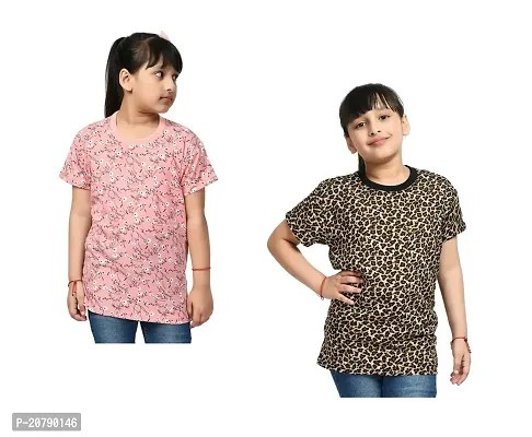 Stylish Multicoloured Crepe Printed Tee For Girls Pack Of 2-thumb0