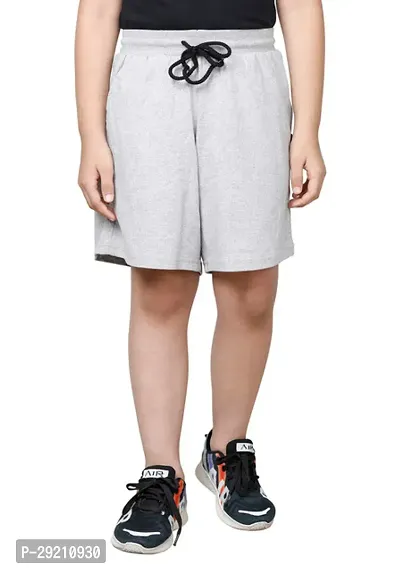 Elegant Grey Cotton Blend Solid Shorts For Boys