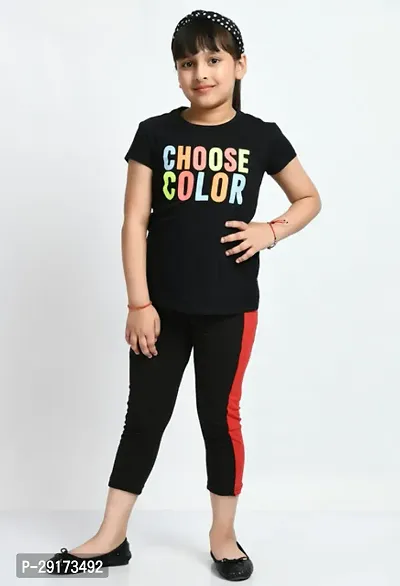 Stylish Black Cotton Solid Capris For Girls