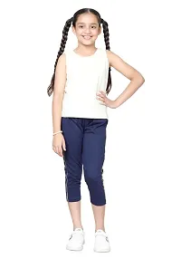 Stylish Navy Blue Cotton Solid Capris For Girl-thumb1