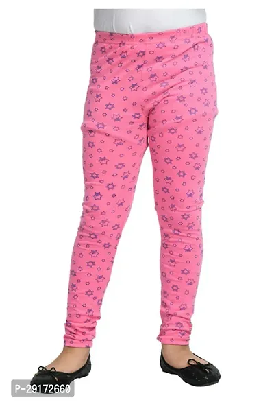 Stylish Pink Cotton Printed Leggings For Girls