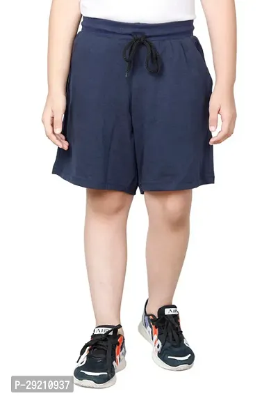 Elegant Navy Blue Cotton Blend Solid Shorts For Boys