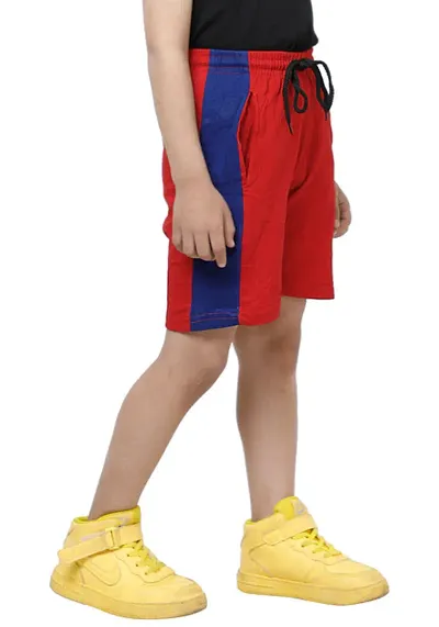 Stylish Red Cotton Solid Shorts For Boys