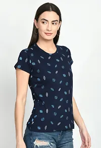 Stylish Navy Blue Cotton Printed Tshirt For Women-thumb2