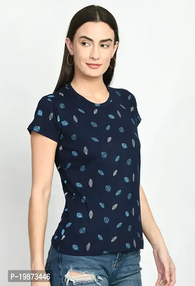 Stylish Navy Blue Cotton Printed Tshirt For Women-thumb3