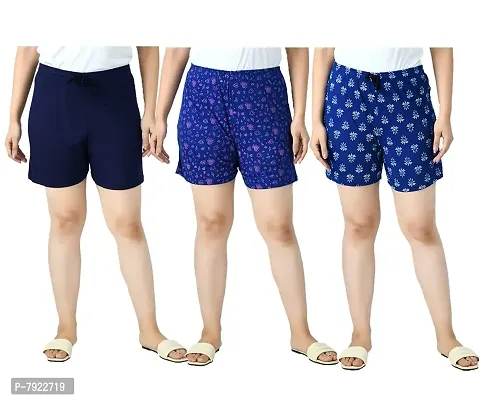 IndiWeaves&#174; Women's Cotton Regular Solid and Printed Shorts/Hot Pant [Pack of 3]