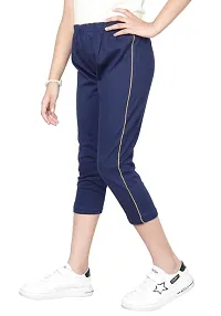 Stylish Navy Blue Cotton Solid Capris For Girl-thumb4