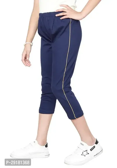 Stylish Navy Blue Cotton Solid Capris For Girl-thumb5