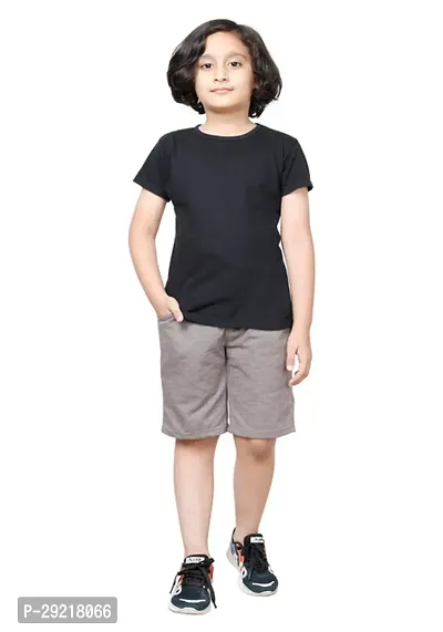 Elegant Grey Polyester Solid Shorts For Boys-thumb2