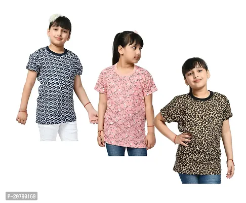 Stylish Multicoloured Crepe Printed Tee For Girls Pack Of 3-thumb0