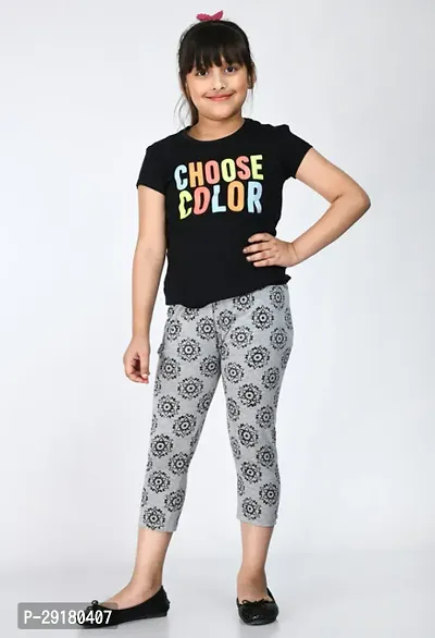 Fabulous Multicoloured Cotton Printed Capri For Girls Pack Of 2-thumb2