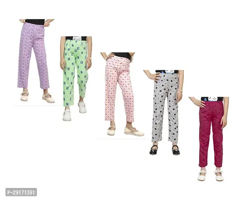 Stylish Multicoloured Cotton Printed Pyjama Lower Pant For Girls Pack Of 5