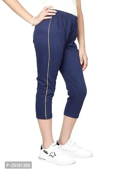 Stylish Navy Blue Cotton Solid Capris For Girl-thumb0