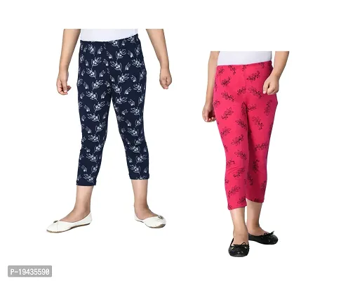 Girls Cotton Allover Printed Capri 3/4th Pants Summer Wear Combo
