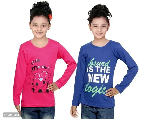 IndiWeaves Girls Cotton Full Sleeve Printed T-Shirt Pack of 2-thumb2