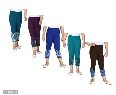 Girls Cotton Printed Capri 3/4th Pants Summer Wear Combo-thumb0