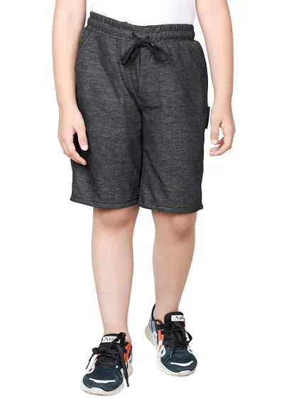 Elegant Black Polyester Solid Shorts For Boys