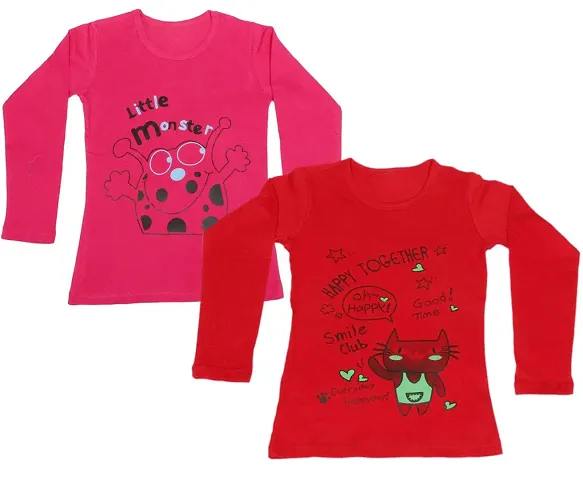 IndiWeaves Girls Full Sleeve T-Shirt Pack of 2(10200-0002-IW-P2-M2_Red::Red_8-9 Years)