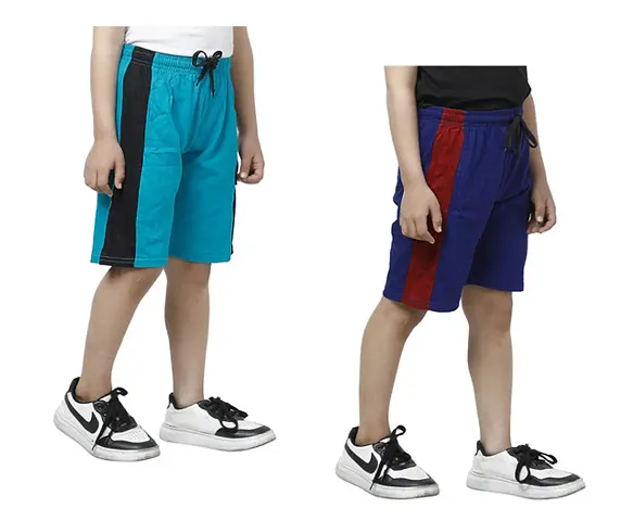 Stylish Multicoloured Cotton Solid Shorts For Boys Pack Of 2