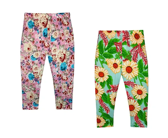 Girls Stylish Multicolored Polyester Regular Fit Capris Pack of 2