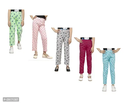 Stylish Multicoloured Cotton Printed Pyjama Lower Pant For Girls Pack Of 5