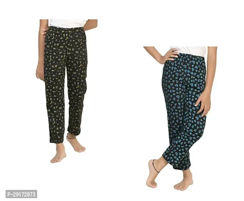 Stylish Black Cotton Printed Pyjama For Girls Pack Of 2-thumb0