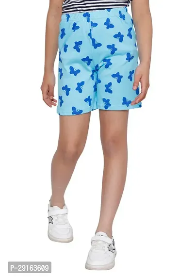 Stylish Blue Cotton Printed Regular Shorts For Girls