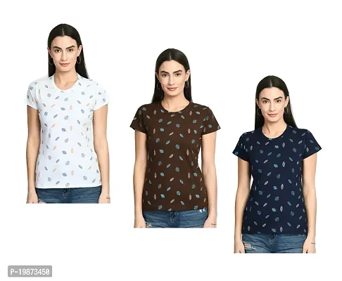 Stylish Multicoloured Cotton Printed Tshirt For Women Pack Of 3-thumb0