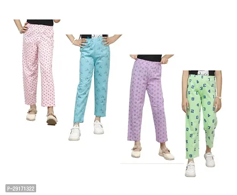 Stylish Multicoloured Cotton Printed Pyjama Lower Pant For Girls Pack Of 4