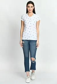 Stylish White Cotton Printed Tshirt For Women-thumb1