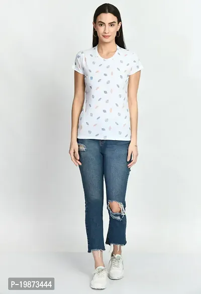 Stylish White Cotton Printed Tshirt For Women-thumb2