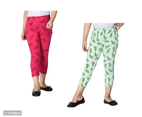 Fabulous Multicoloured Cotton Printed Capri For Girls Pack Of 2-thumb0