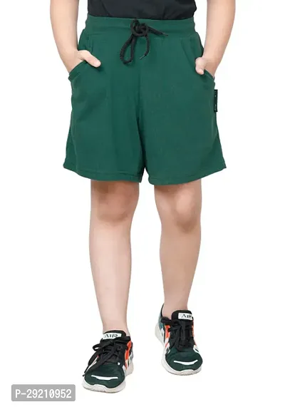 Elegant Green Cotton Blend Solid Shorts For Boys