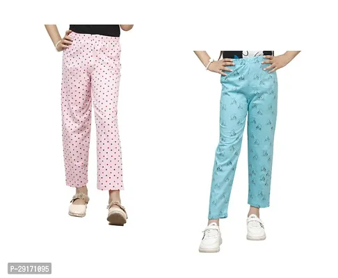 Stylish Multicoloured Cotton Printed Pyjama Lower Pant For Girls Pack Of 2-thumb0