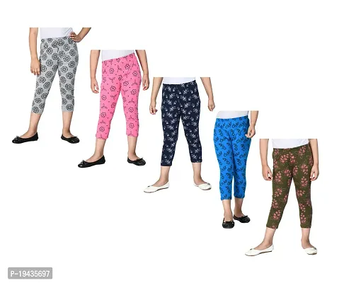Girls Cotton Allover Printed Capri 3/4th Pants Summer Wear Combo-thumb0
