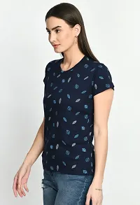 Stylish Navy Blue Cotton Printed Tshirt For Women-thumb3