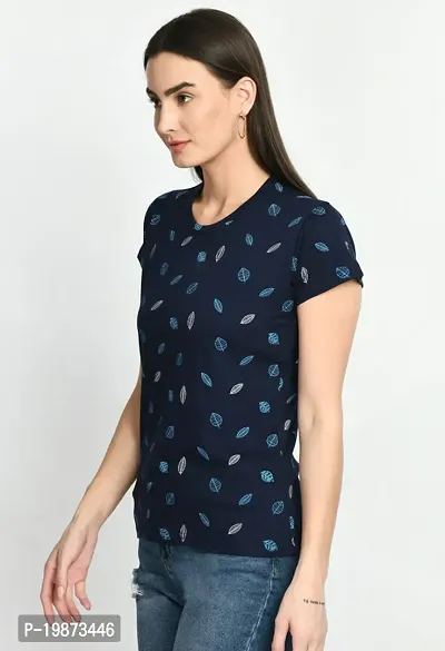 Stylish Navy Blue Cotton Printed Tshirt For Women-thumb4