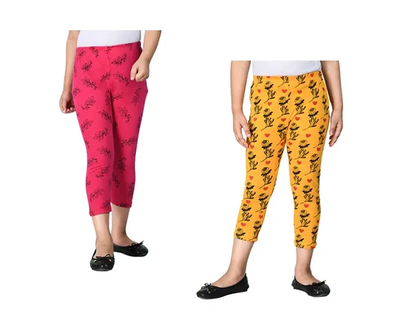 Girls Allover Capri 3/4th Pants Summer Wear Combo