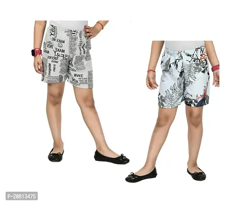 Fabulous  Multicoloured Crepe Printed Shorts For Girls Pack Of 2