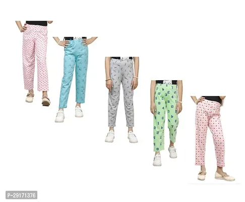 Stylish Multicoloured Cotton Printed Pyjama Lower Pant For Girls Pack Of 5