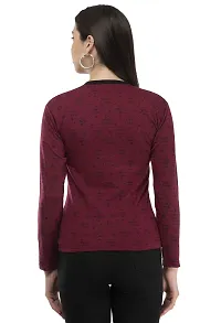 IndiWeaves Women's Full Sleeve Printed Fleece Warm T-Shirt for Winters (Maroon,XXL) Pack of 1-thumb3