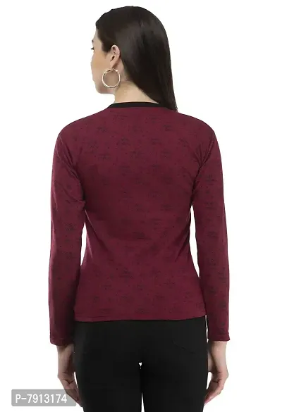 IndiWeaves Women's Full Sleeve Printed Fleece Warm T-Shirt for Winters (Maroon,XXL) Pack of 1-thumb4