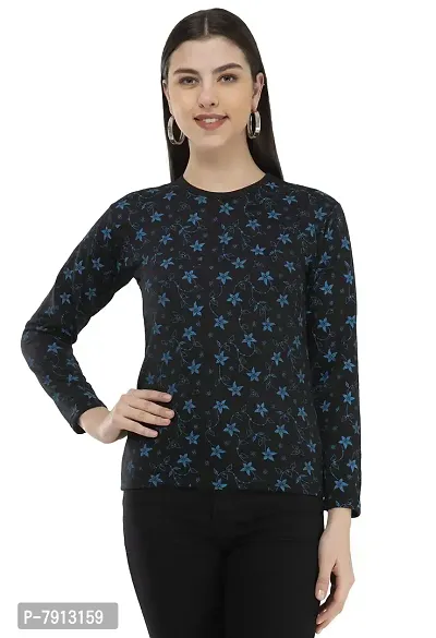 IndiWeaves Women's Full Sleeve Printed Fleece Warm T-Shirt for Winters (Black,XXL) Pack of 1
