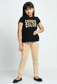 Stylish Yellow Cotton Printed Leggings For Girls-thumb1