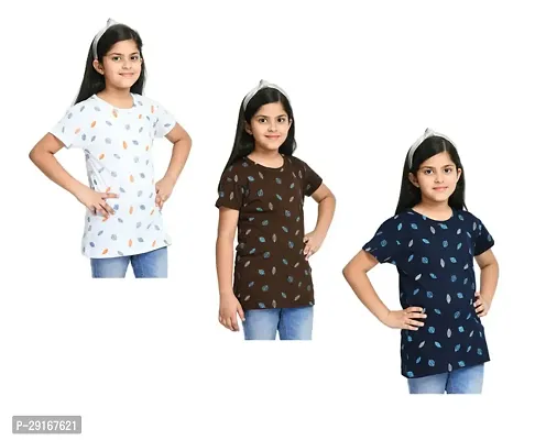 Stylish Multicoloured Cotton Printed T-Shirt For Girl Pack Of 3-thumb0