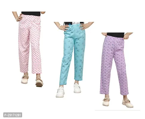 Stylish Multicoloured Cotton Printed Pyjama Lower Pant For Girls Pack Of 3