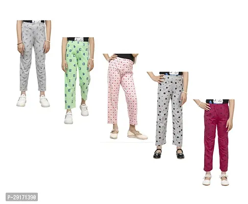 Stylish Multicoloured Cotton Printed Pyjama Lower Pant For Girls Pack Of 5